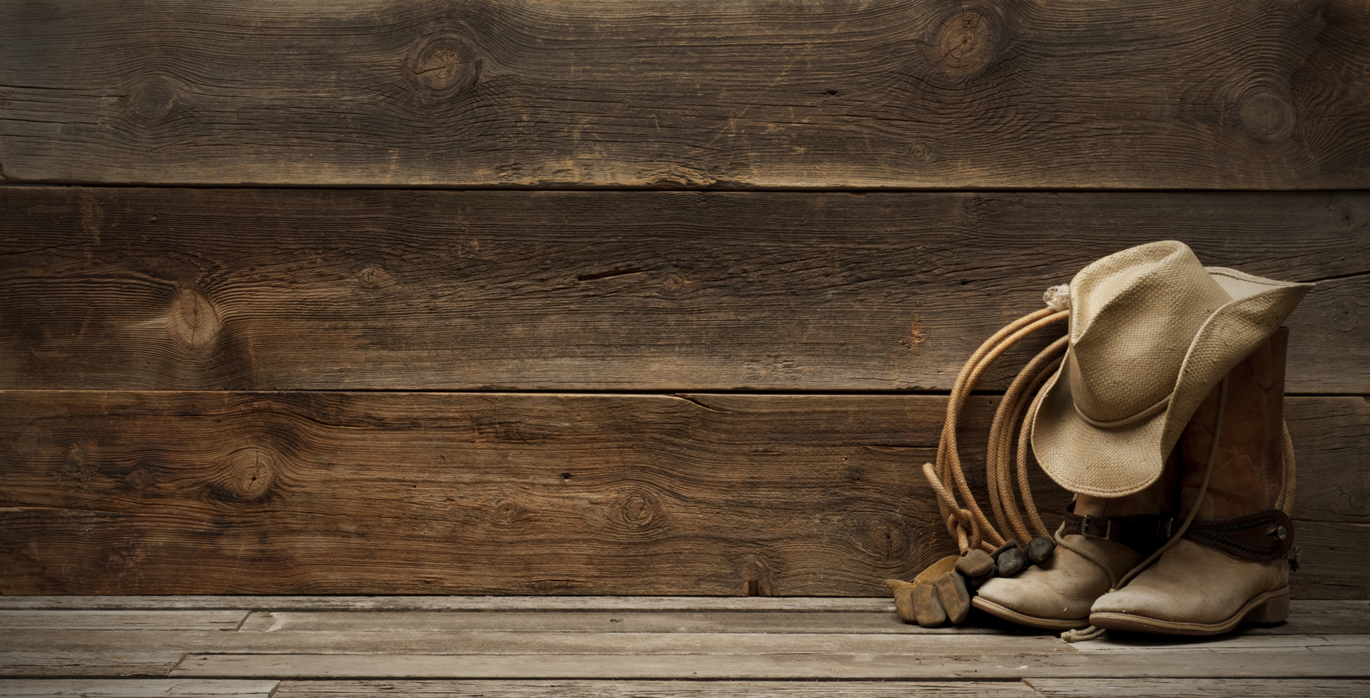 Western barnwood background w/boots,hat,lasso-extra wide - Concho Hills ...
